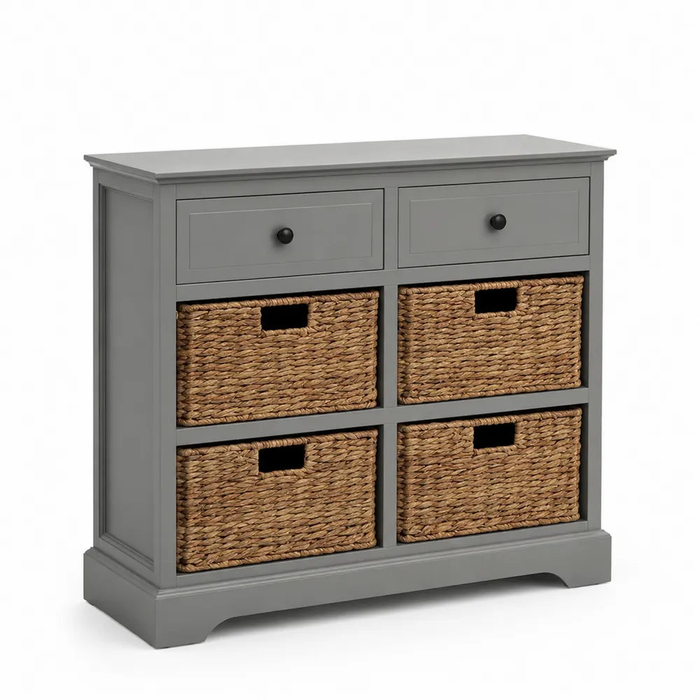 Commode en Bois Gris avec Paniers en Osier