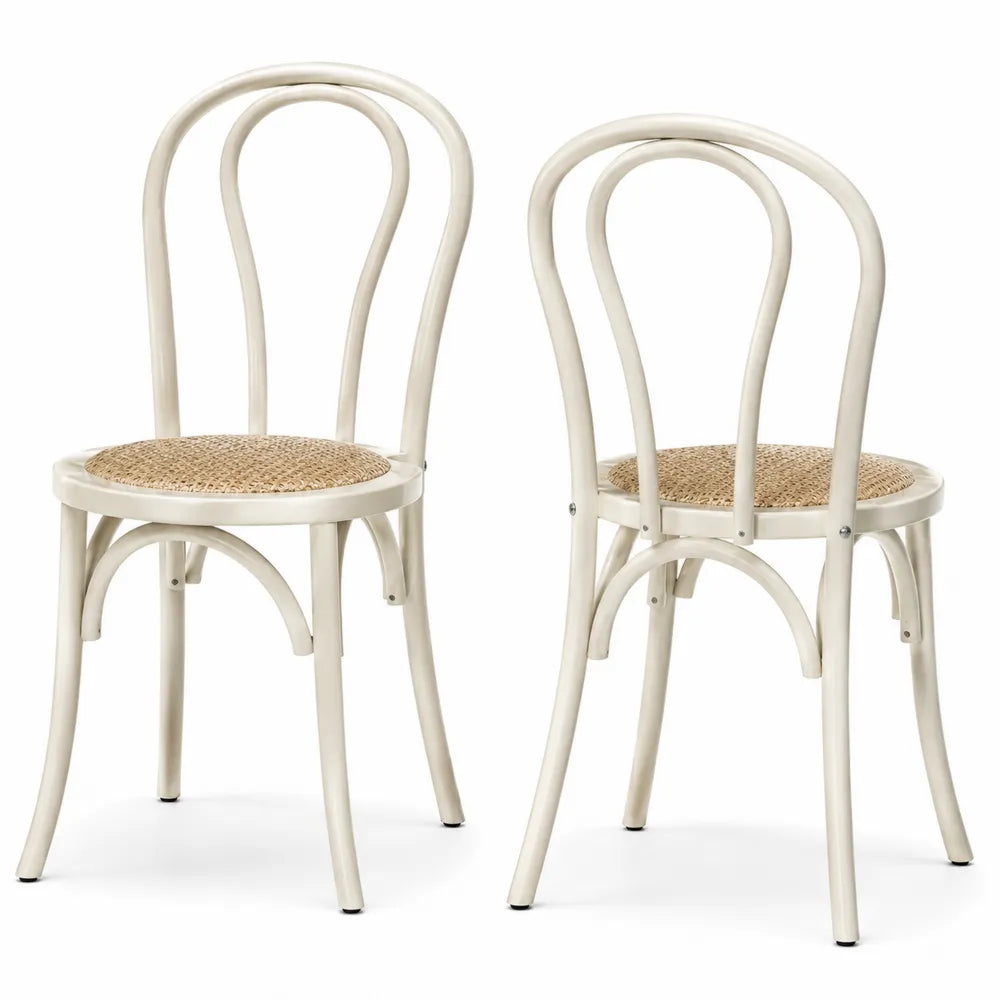 Chaises en bois avec assise en rotin, couleur crème, lot de 2