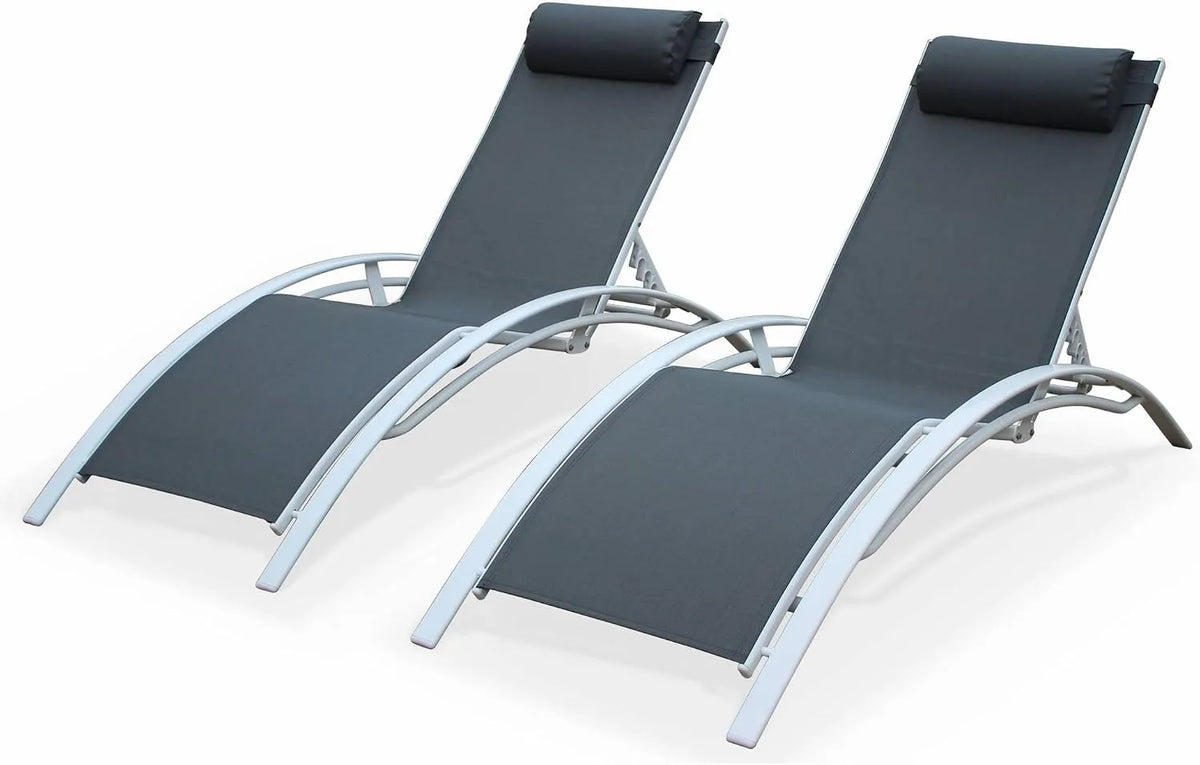 Chaise – réglable, en aluminium, gris, inclinable