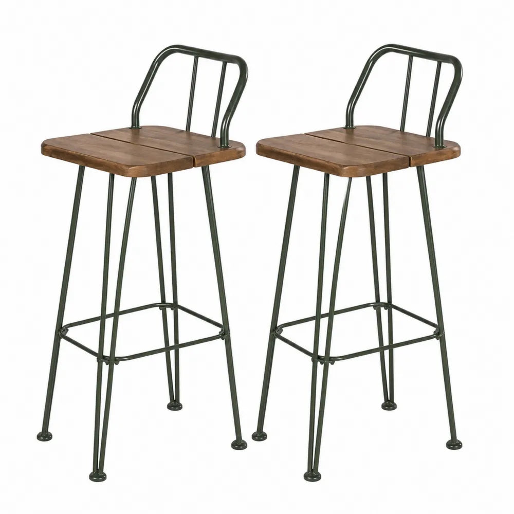 Tabourets de bar en bois de manguier et métal avec dossier, lot de 2
