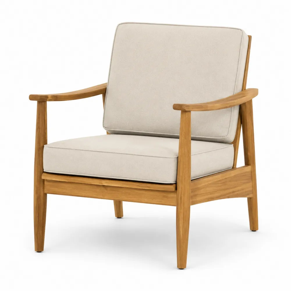 Fauteuil en bois avec coussin en polyester beige