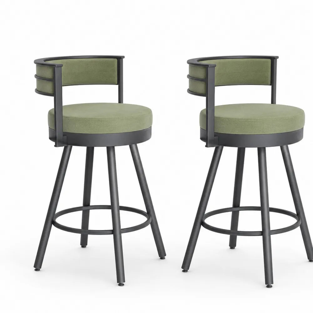 Tabourets de bar en métal avec assise en tissu vert, lot de 2