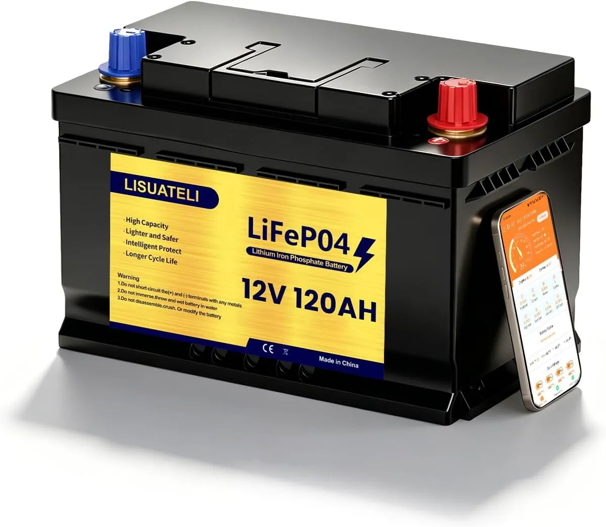 LiFePO4 Batterie lithium LiFePO4 et batterie solaire à décharge profonde, alimentation solaire, 120 Ah, 12 V, 100 A, avec BMS