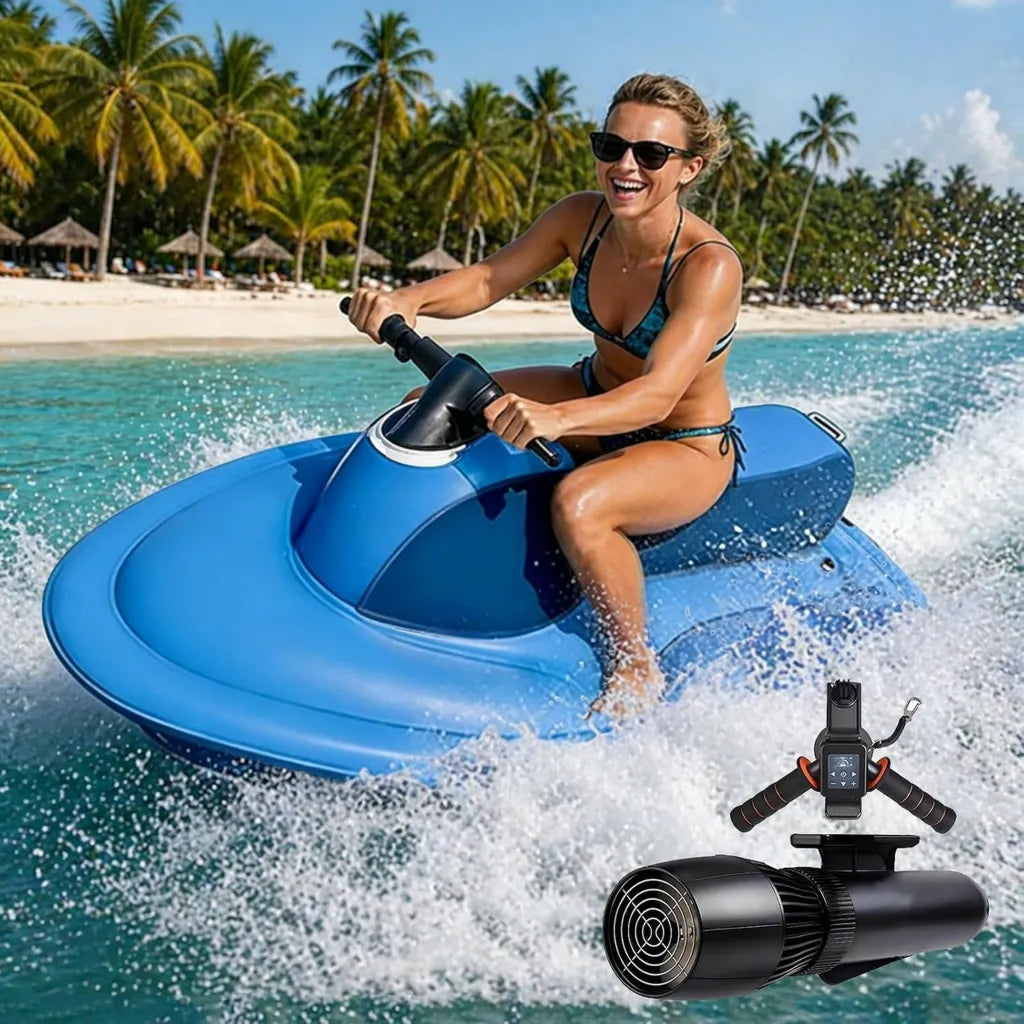 Bateau Gonflable 2 Places avec Moteur Électrique, Jet Ski Compact 500W/700W, Vitesse de 3 à 9 km/h, Portable et Idéal pour Lac, Mer et Plongée