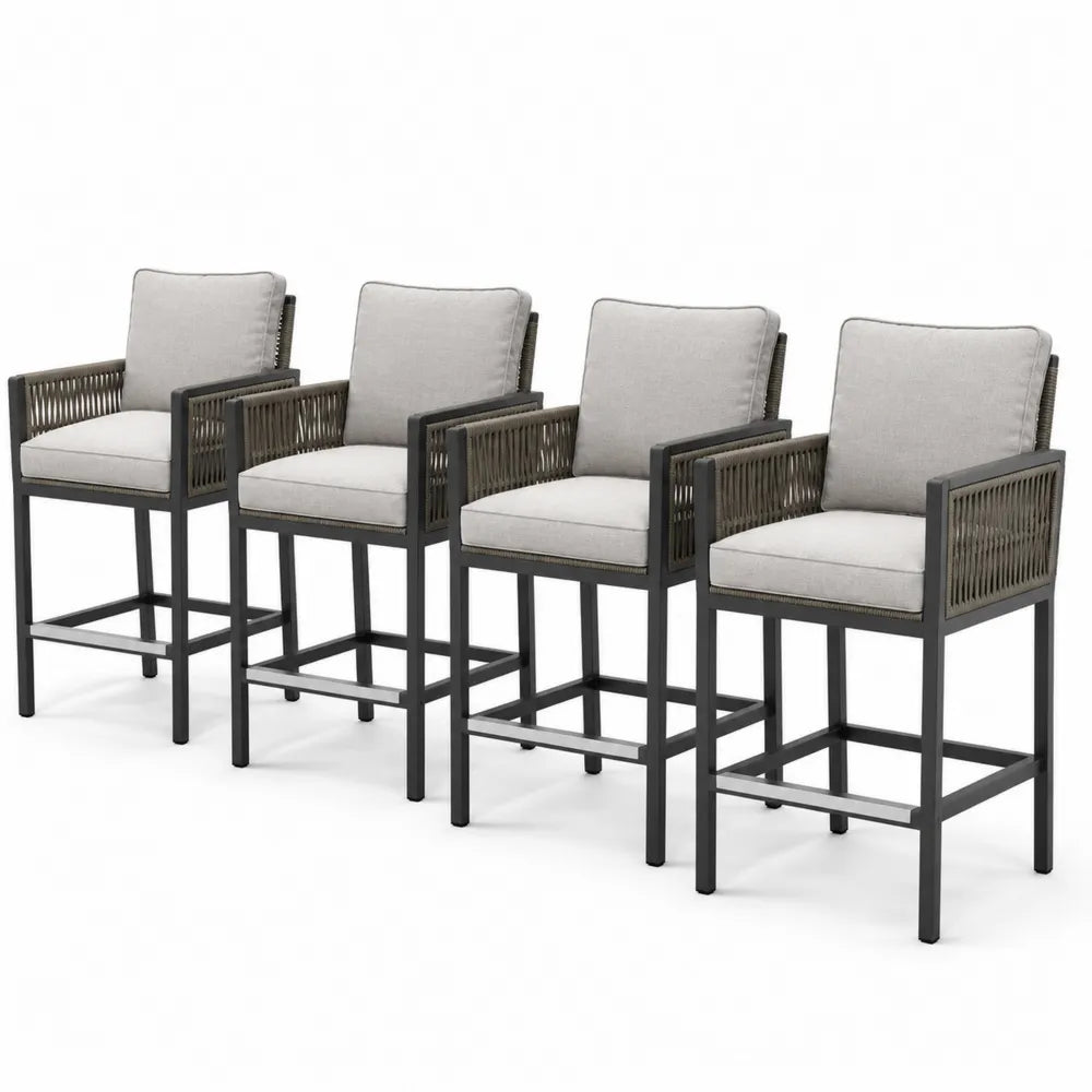 Ensemble de 4 chaises de bar en aluminium et corde synthétique gris