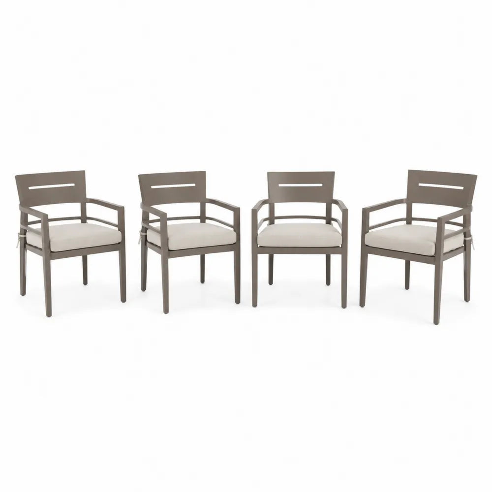 Ensemble de 4 chaises en aluminium brun avec coussin en polyester beige