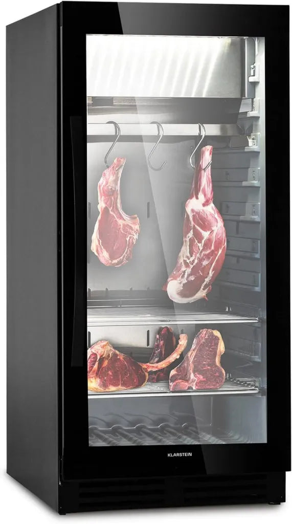 Cave de Maturation Viandes KLARSTEIN, Armoire à Sec pour Bœuf et Porc, Éclairage LED, Fumoir Intégré, Température 1-25°C, Capacité 233L