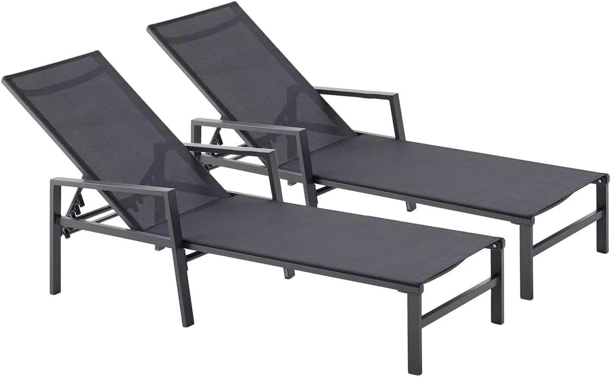 Bain de soleil — PVC, avec accoudoirs, avec dossier, réglable, en aluminium, Lot de 2, noir