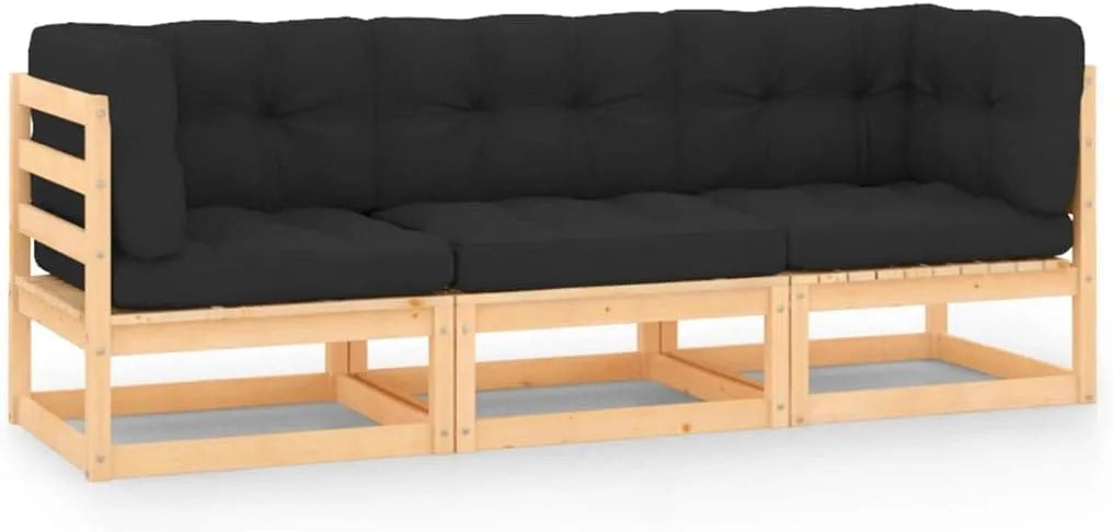 Salon de jardin et ensemble lounge – en bois, avec coussins, 3 pièces
