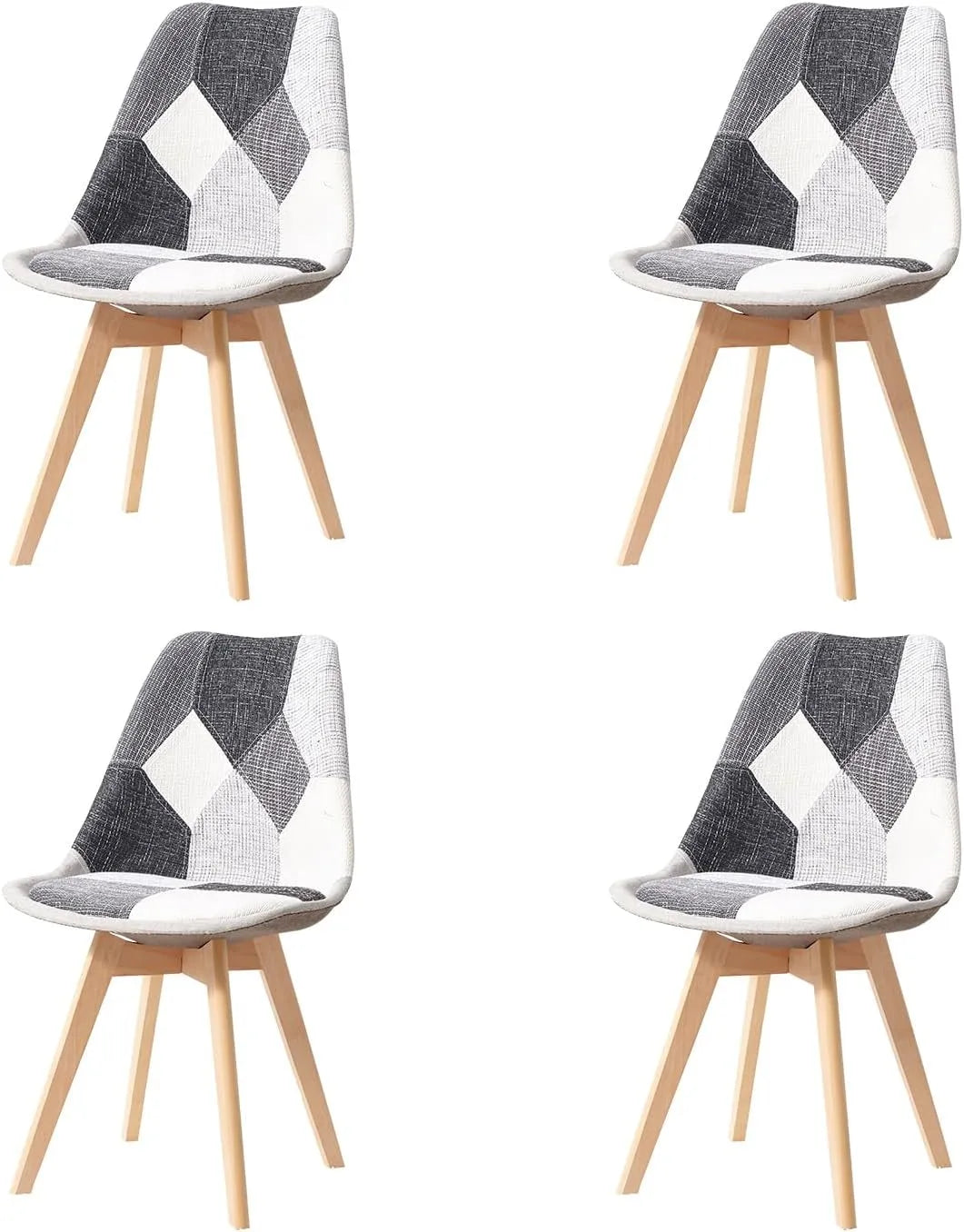 Chaise — en métal, revêtement en tissu, en bois, avec coussins, Lot de 4, noir