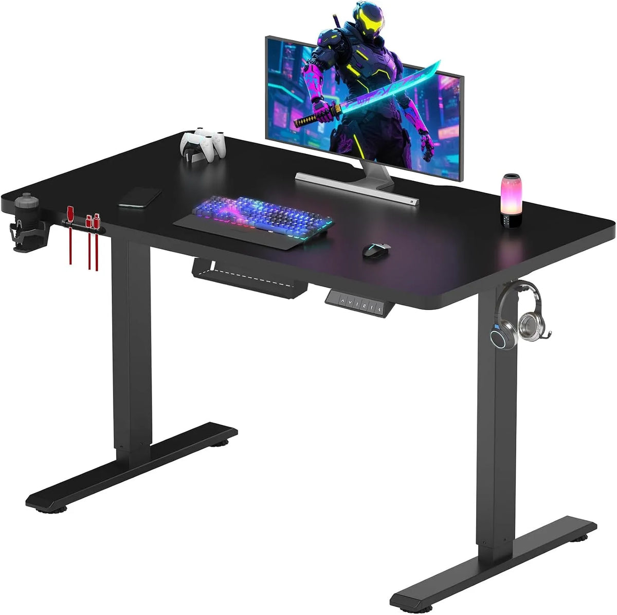 Bureau et table informatique: pour gaming, réglable, 110 × 54 cm, noir, hauteur réglable