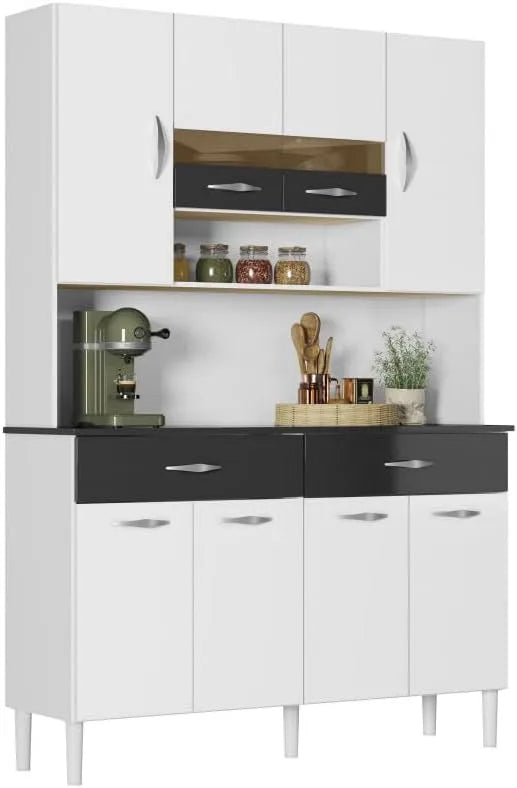 DIFFUSION Buffet et meuble de rangement 8 Portes 2 Tiroirs 9 Niches Blanc et — avec tiroirs, 36.3 cm, 176 P, noir, ACTUAL P 36