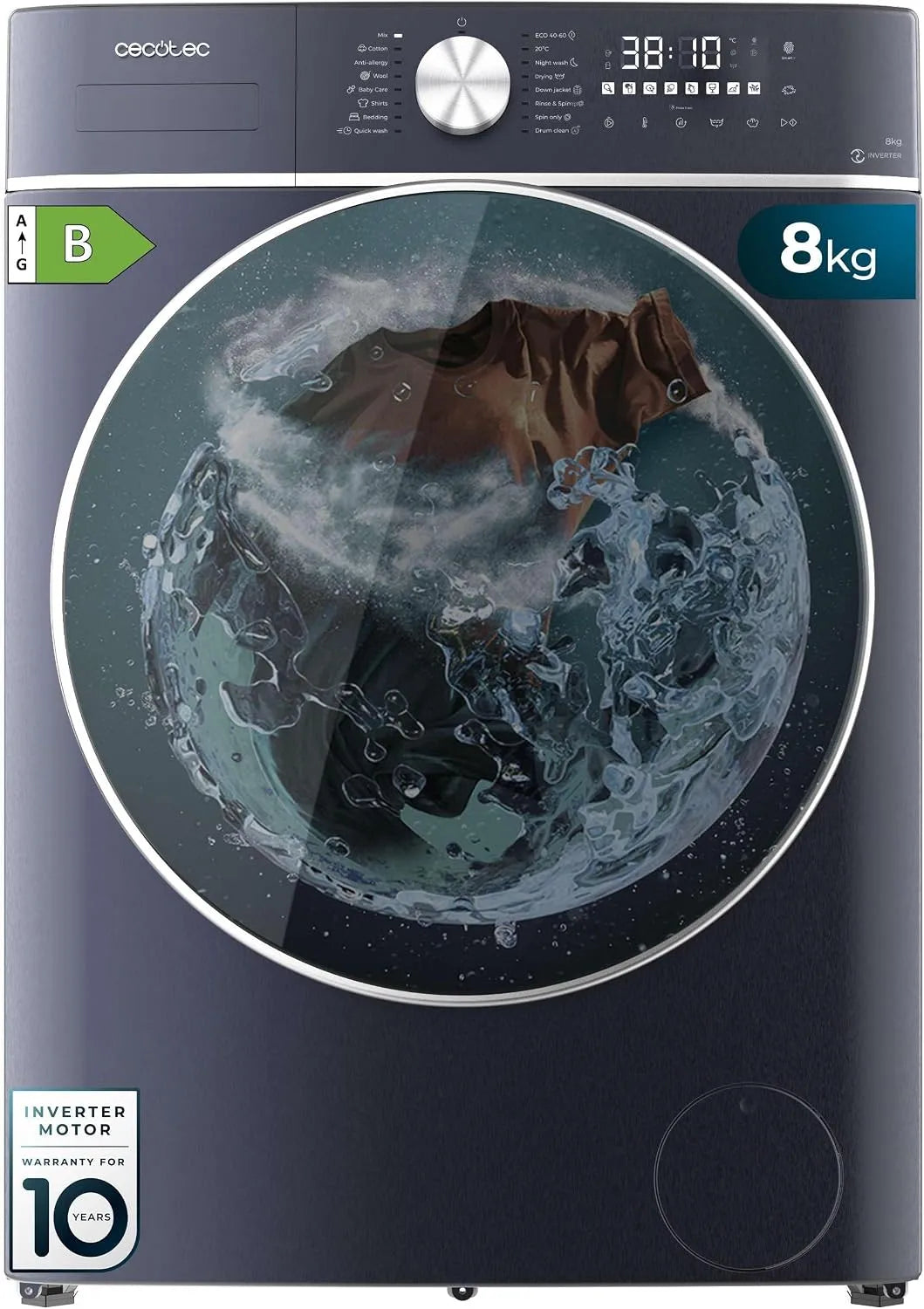 Cecotec Bolero Wash 8-5Kg Lave-linge séchant, 16 programmes, 5 kg, lave-linge, sèche-linge, Inverter, bleu, OnSmart, SteamMax, Smooth Wash, SpaCare