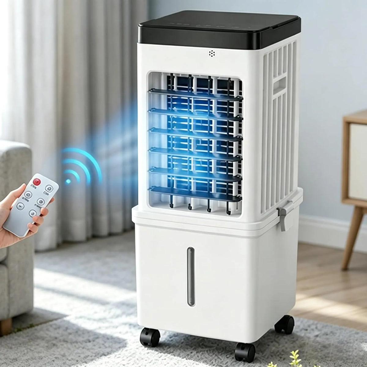 Climatiseur, portable, tactile, Longue Autonomie, Ventilateur D'intérieur avec Télécommande, Flux d'air Grand Angle, Design Compact et peu Encombrant