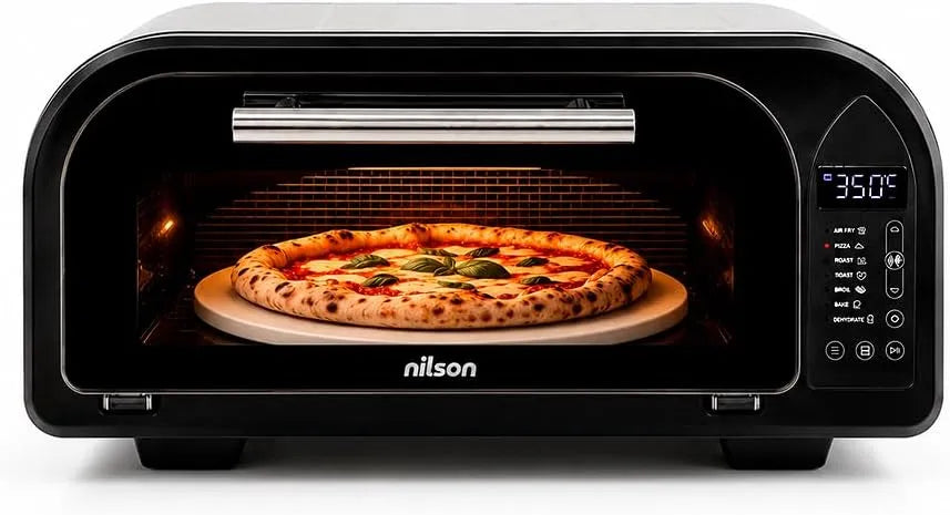 Four électrique à pizza NPM2000DP, 12 L, 2000 W, 7 programmes, minuteur, thermostat, 2 zones de température, écran LED, température maximale 350°