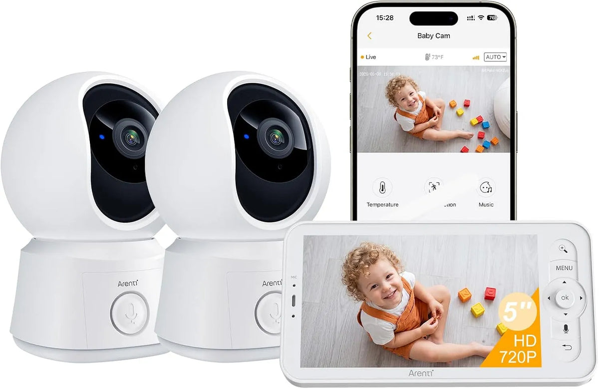 PTZ 1080P Babyphone, capteur, caméra, moniteur vidéo pour bébé, tactile, application, 2 zones de température, ARENTI