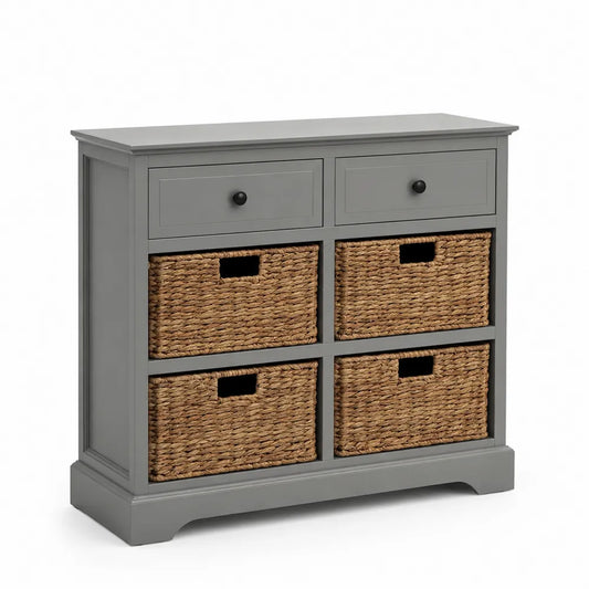 Commode en Bois Gris avec Paniers en Osier
