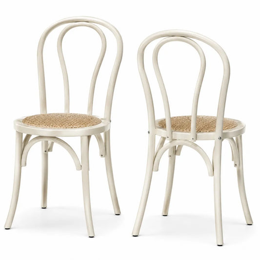 Chaises en bois avec assise en rotin, couleur crème, lot de 2