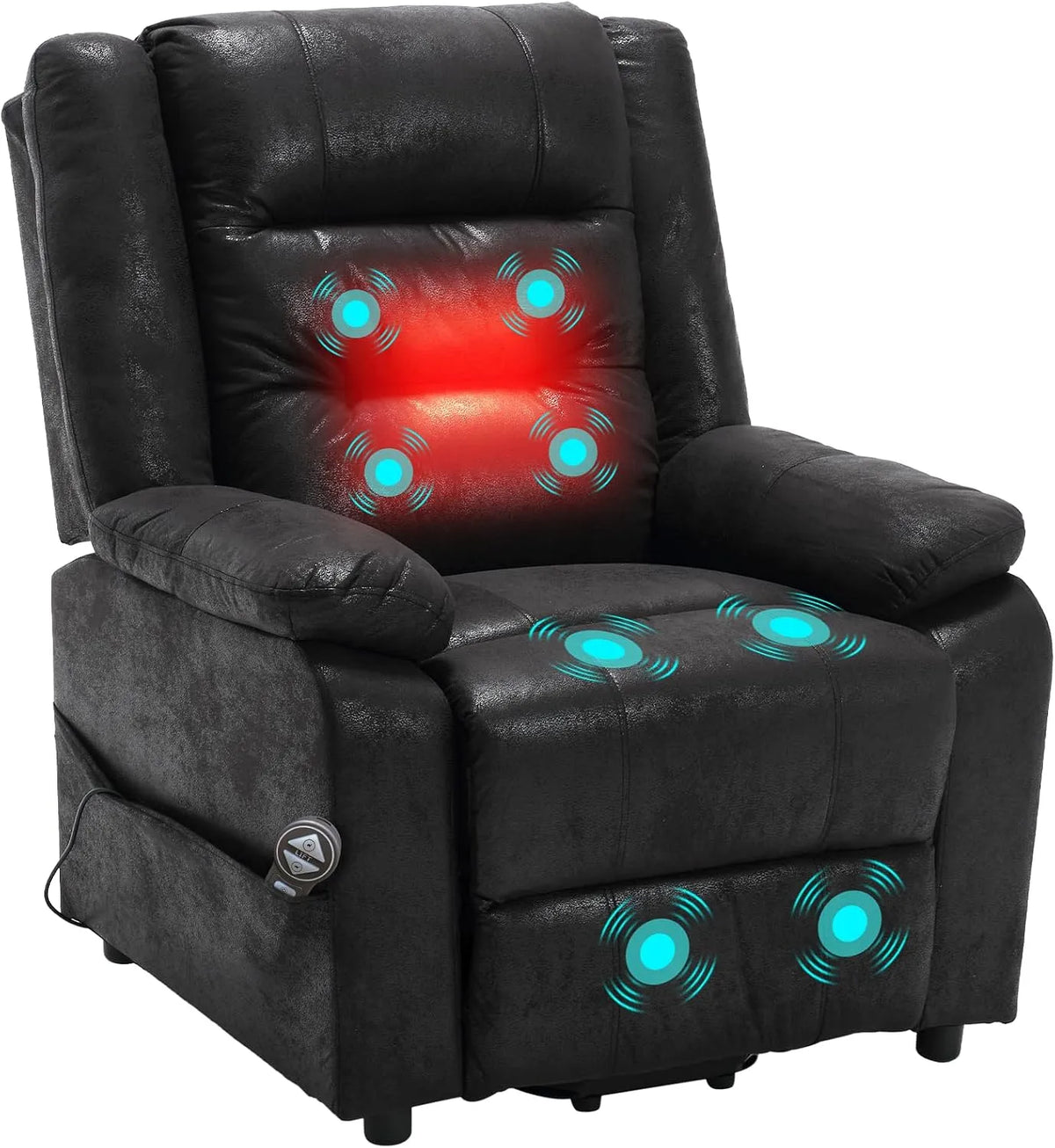 Fauteuil relax et fauteuil inclinable – avec chauffage, noir, avec fonction couchage, avec fonction massage