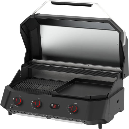 Barbecue à Gaz Cozze G-800 Combiné Plancha-Grill - 3 Brûleurs - 9,5 kW - Fonte Émaillée - Régulateur Inclus