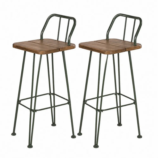 Tabourets de bar en bois de manguier et métal avec dossier, lot de 2