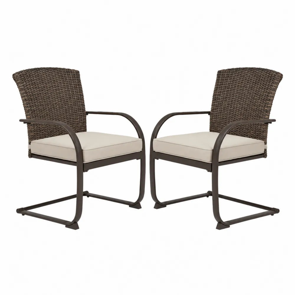 Chaises d'extérieur en métal et résine avec coussins beiges, lot de 2