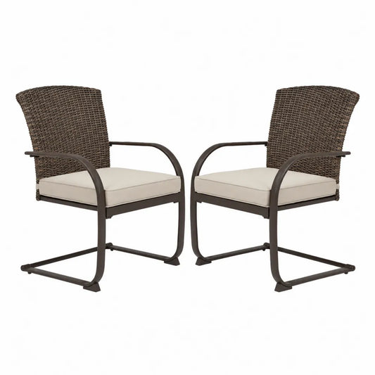 Chaises d'extérieur en métal et résine avec coussins beiges, lot de 2