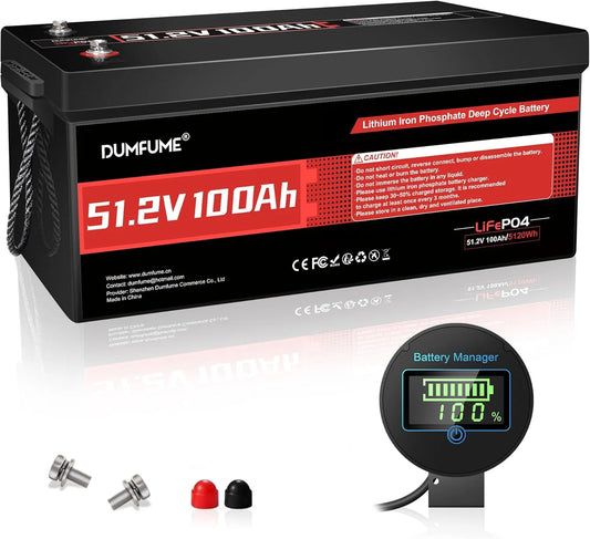 Lifepo4 Batterie lithium LiFePO4 et batterie solaire à décharge profonde, 100Ah, 48V, avec BMS, 200A
