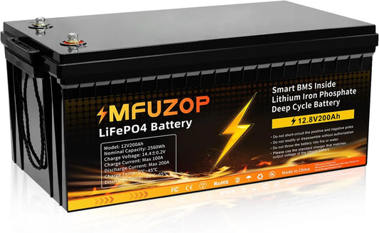 LiFePO4 Batterie lithium LiFePO4 et batterie solaire à décharge profonde, 200Ah, 2560Wh, 12V, alimentation solaire, avec BMS