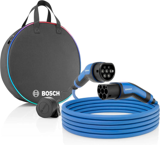 Bosch Câble de recharge Type 2 pour voiture électrique et câble EV Mode 3, 22 KW, 32 A, 7 m, triphasé, pour véhicule et alimentation mobile