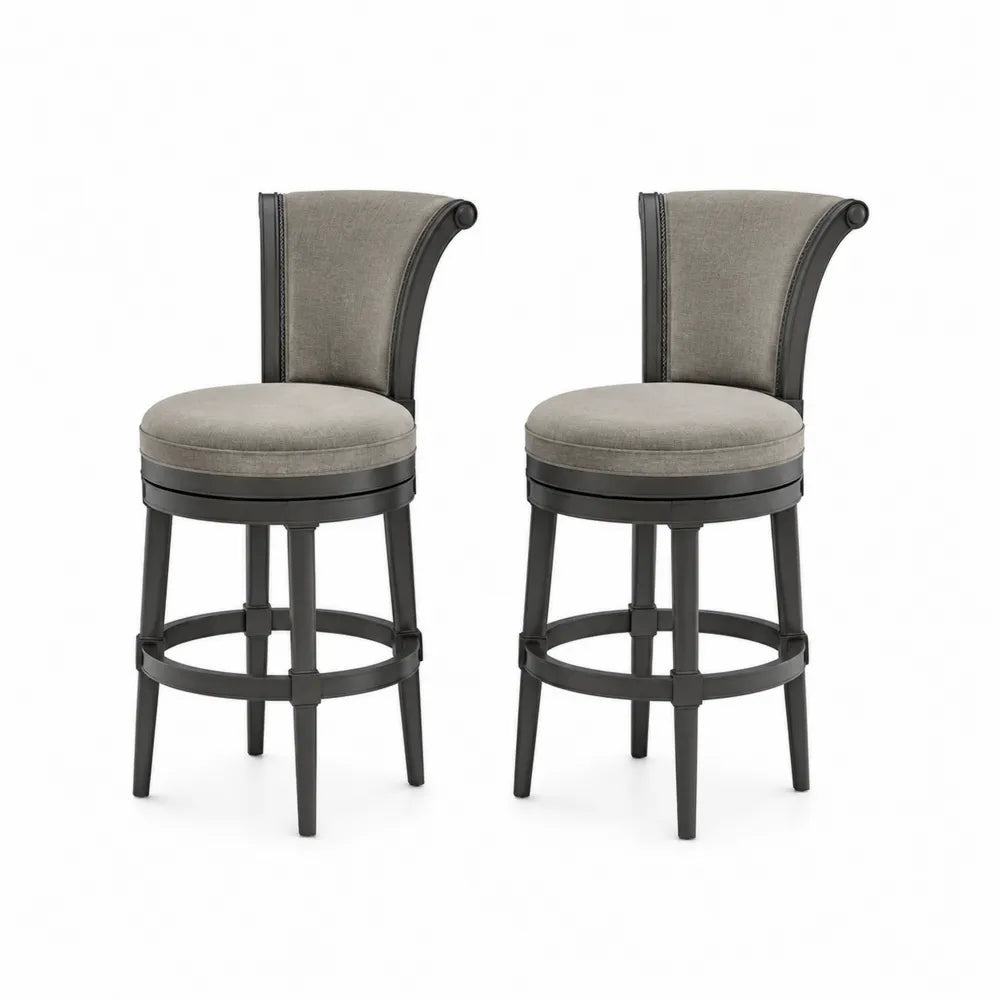 Paire de tabourets de bar pivotants en bois et tissu polyester gris