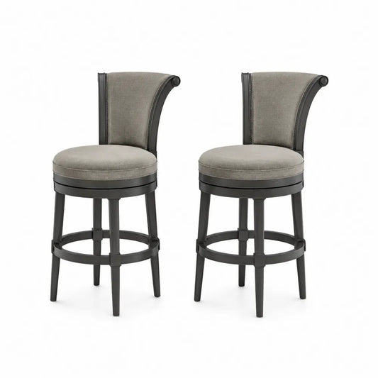 Paire de tabourets de bar pivotants en bois et tissu polyester gris