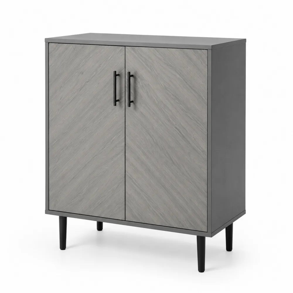 Armoire de rangement 2 portes en bois composite gris et métal