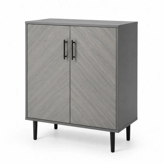 Armoire de rangement 2 portes en bois composite gris et métal