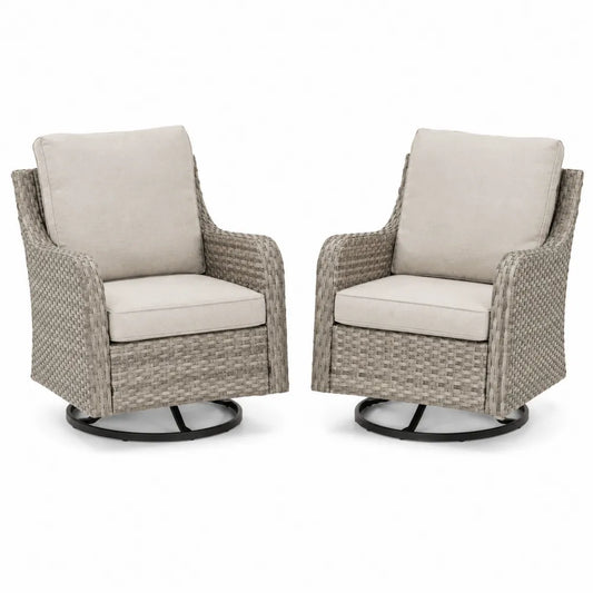 Lot de 2 fauteuils en résine tressée avec coussins beiges