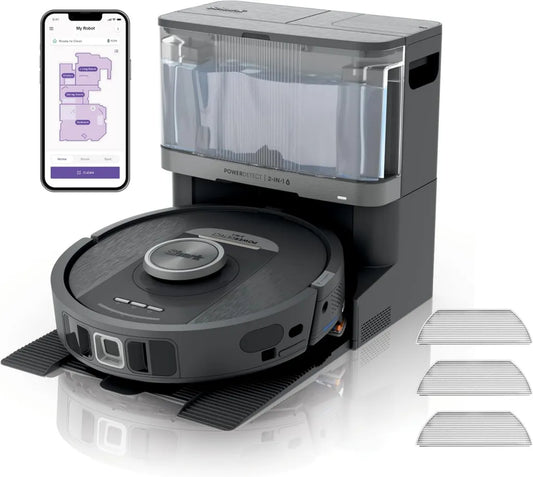 Aspirateur Robot Shark avec Base Autovidante et Nettoyage Intelligent, Navigation 3D LiDAR, Wi-Fi, App, Accessoires Antimicrobiens Inclus, Noir
