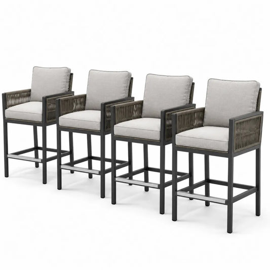 Ensemble de 4 chaises de bar en aluminium et corde synthétique gris