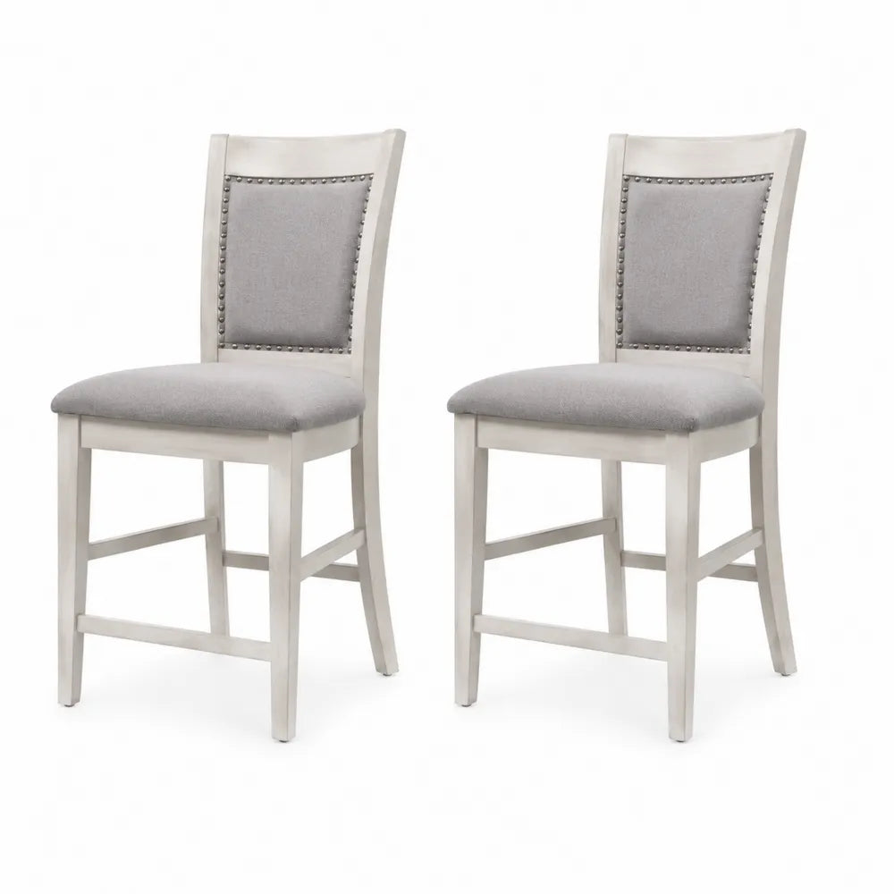 Lot de 2 chaises en bois et tissu gris