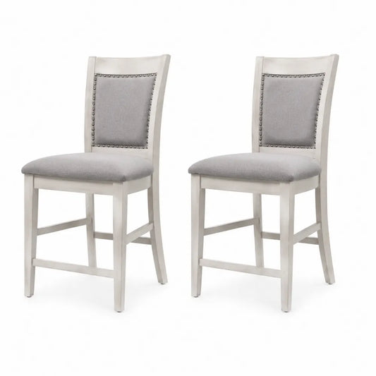 Lot de 2 chaises en bois et tissu gris