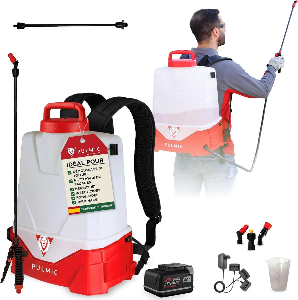 Pulvérisateur à pression et pulvérisateur dorsal, 25V, 15L, avec batterie, pour l'arrosage du jardin