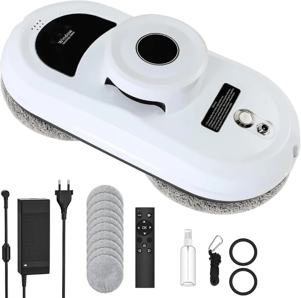 Robot lave-vitres électrique 5600 Pa avec télécommande, détection de bord et 10 lingettes, pour intérieur et extérieur
