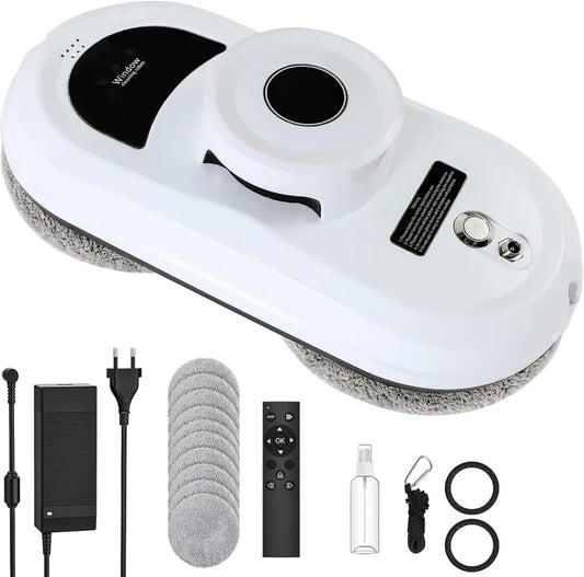 Robot lave-vitres électrique 5600 Pa avec télécommande, détection de bord et 10 lingettes, pour intérieur et extérieur