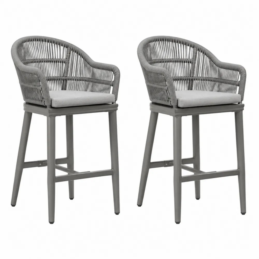 Lot de 2 chaises de bar en aluminium avec corde et coussin gris