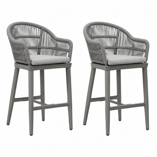 Lot de 2 chaises de bar en aluminium avec corde et coussin gris
