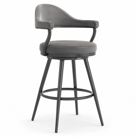 Tabouret de bar pivotant en velours gris et métal