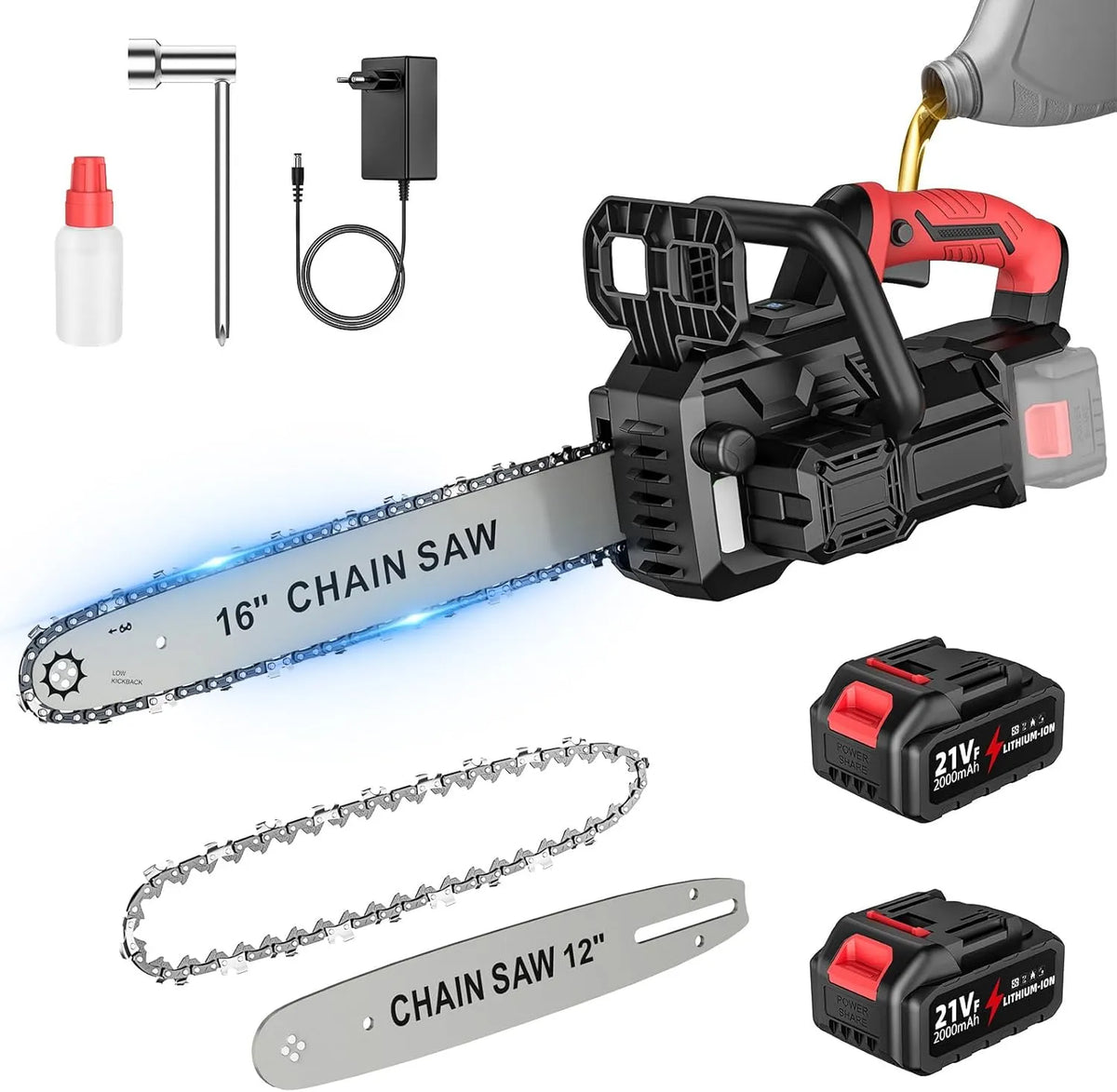 Tronçonneuse, LCD, sans fil, moteur sans balais, avec écran, 16 Pouces, 4,0 Ah, 1050W