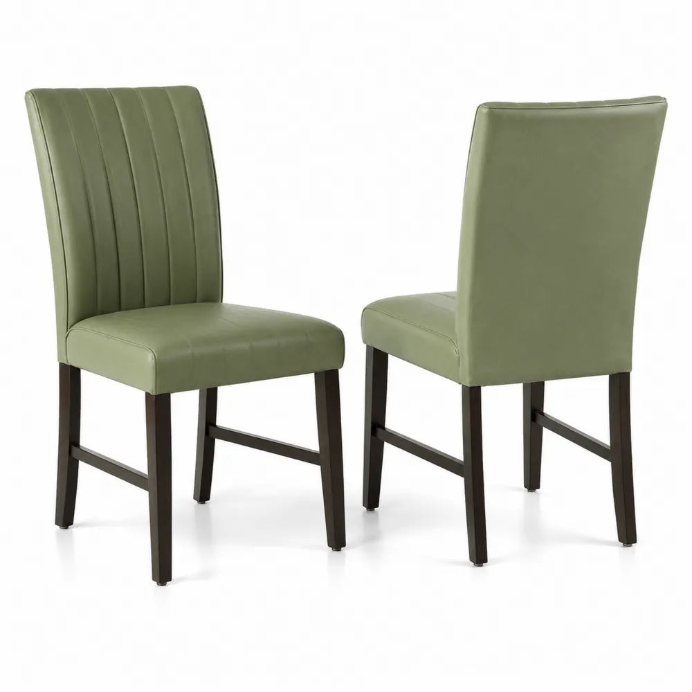 Chaises de salle à manger en cuir synthétique vert avec pieds en bois massif - Lot de 2