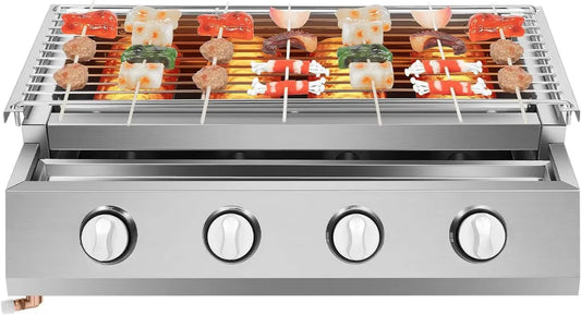 Grill à Gaz 4 Brûleurs en Acier Inoxydable – Idéal pour Camping et Jardin