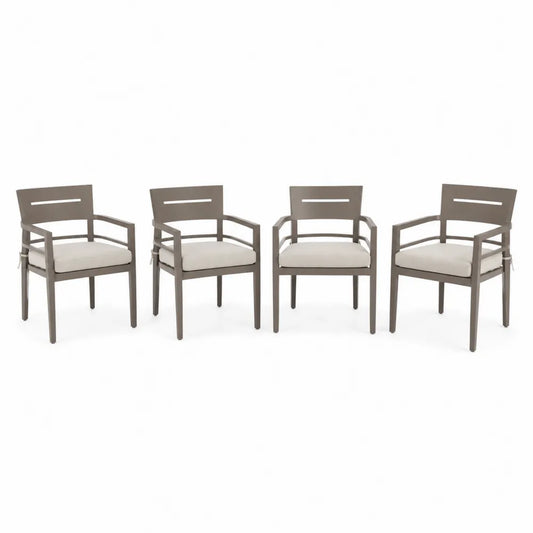 Ensemble de 4 chaises en aluminium brun avec coussin en polyester beige