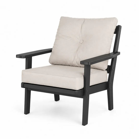 Chaise d'extérieur en aluminium noir avec coussins en polyester beige